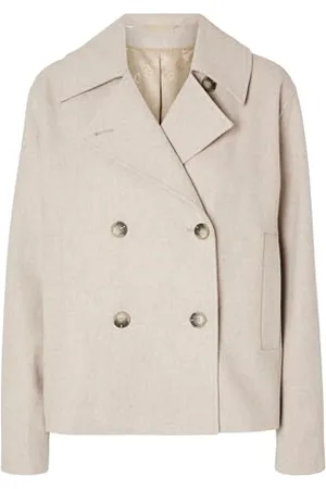 SELECTED Selected Damen Kurz-Mantel Knopfleiste Reverskragen Seitentaschen Langarm elegant, Farben: , Größe:42
