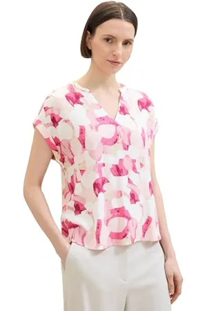 TOM TAILOR Damen Basic Sommer-Bluse, pink organic design, 34