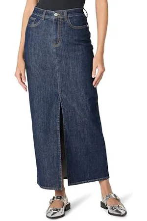 THE DROP Rylie Maxi Denim Skirt with Front Slit Rock, , XL