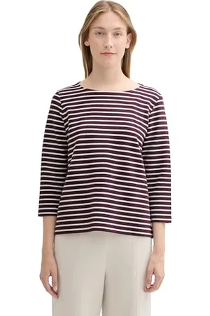 TOM TAILOR Damen 1043102 Langarm Shirt mit Struktur, 36139-Berry White Stripe, X-Large