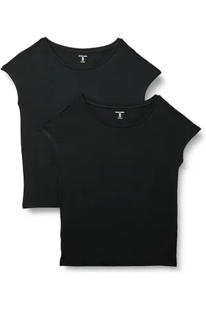 Amazon Damen Kurzärmeliges T-Shirt mit U-Boot-Ausschnitt aus Jersey, Reguläre Passform, 2er-Pack, , L