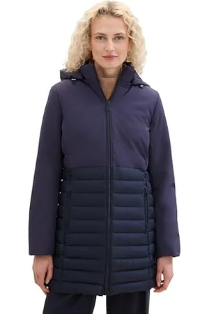 TOM TAILOR Damen 1041491 Hybrid Steppmantel mit Kapuze, 10668-Sky Captain Blue, L