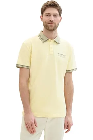 TOM TAILOR Herren Basic Piqué Poloshirt mit Logo-Print , light yellow, XXL