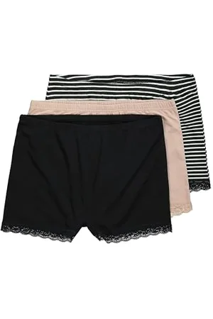 Ulla Popken Damen Pantys, 3er-Pack, Ringel/Einfarbig, Spitze Slip, , 54-56 EU