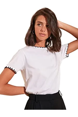 Trendyol Damen Geborduurd basic T-shirt met kant T Shirt, , M EU