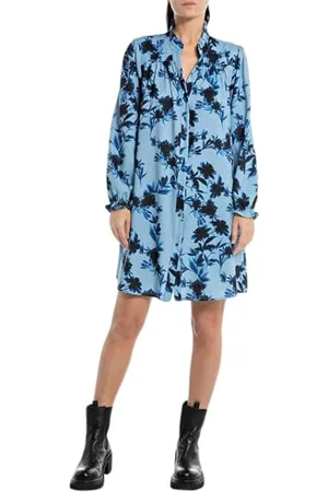 Replay Damen Kleid Langarm All Over Print, (Blau), M
