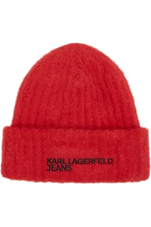 Karl Lagerfeld Frauens, Pelzige Logo-Mütze, Pompeji-Rot, Einheitsgrösse