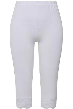 Ulla Popken Damen Capri, Elastischer Spitzensaum Hosen, , 45W / 32L EU