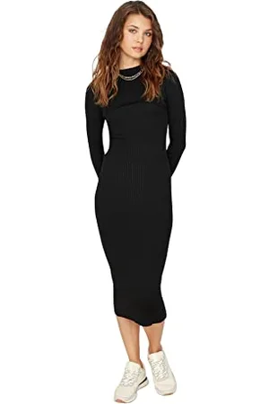 Trendyol Damen Woman Midi A-Linie Reverskragen Webstoff Kleid, , S