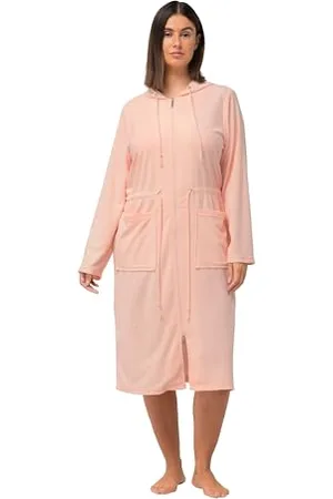 Ulla Popken Damen große Größen Übergrößen Plus Size Bademantel, 2-Wege-Zipper, Kapuze, Frottee rosa 46+ 813366660-46+, 46-48, (813366)