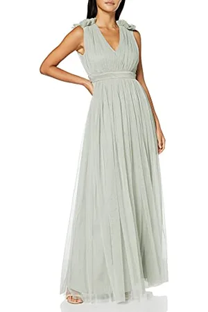 Maya Deluxe Damen Sleeveless Evening With Ruffled V-neck & High Waist Wedding Guest Women