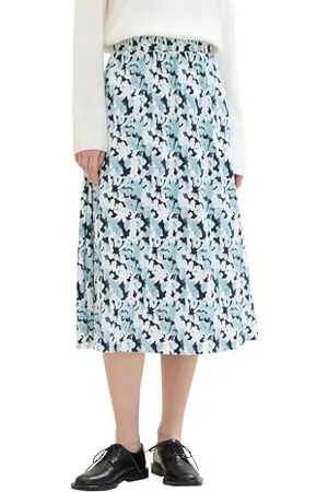 TOM TAILOR Damen Midi Plissee Rock mit Print , blue small floral design, 40