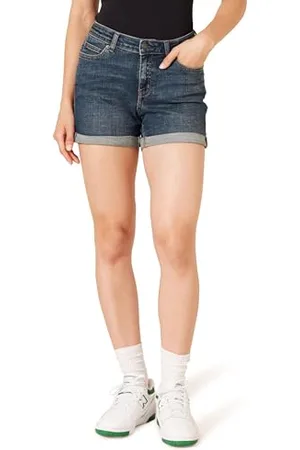 Amazon Damen Jeansshorts In Schmaler Passform Mit Mittelhohem Bund, 10 cm, , 34