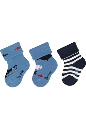 Sterntaler Baby -Socken 3er Pack Hai für Jungen - Babysocken mit Umschlag und Motiven - Socken für Babys im Set leicht, flexibel und strapazierfähig - , 18