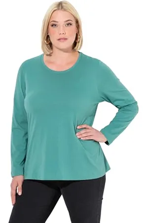 Ulla Popken Damen große Größen Übergrößen Plus Size Shirt, Slim, Rundhalsausschnitt, Langarm