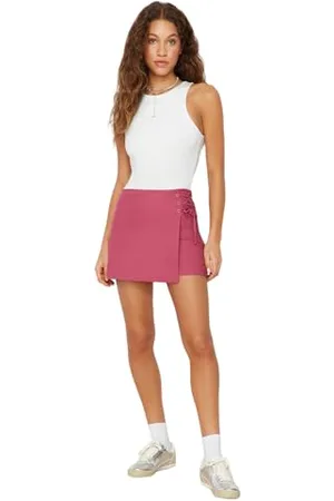 Trendyol Damen Women Basic High Waist Skinny Fit Skort Shorts Pants, Purple