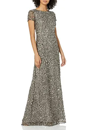 Adrianna Papell Damen Kleider/ Party & Evening Maxi, Scoop - Silber - - 40 (Herstellergröße : Size 14)