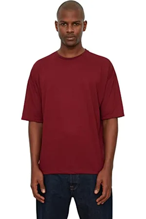 Trendyol Herren Oversize Basic Rundhals Strick T-Shirt, burgunderfarben, XS