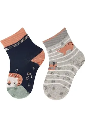 Sterntaler ABS -Krabbelsocken 2er Pack Löwe und Bär für Jungen - Babysocken mit Anti -Rutsch -Noppen auf Spann und Sohle - Antirutsch Socken für Babys im Set mit Motiv - , 22