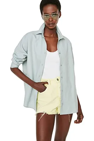 Trendyol Damen Woman Basics Oversize Basic Shirt Kragen Gewebtes Hemd, , 38
