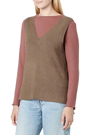 VILA Damen Viril Knit Rib V-neck S/L Vest - Noos Pullunder, Crocodile, XS EU