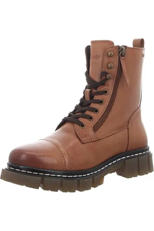 QS by s.Oliver Damen Stiefeletten ohne Absatz aus Leder Plateau Braun , 42