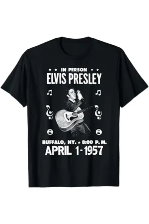 Elvis Presley Herren T-Shirt mit Gig Poster Design, , M, Halbarm, V-Ausschnitt, Klassische Passform, Standardlänge