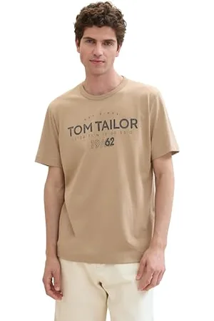 TOM TAILOR Herren Basic T-Shirt mit Logo-Print, hazel brown melange, L