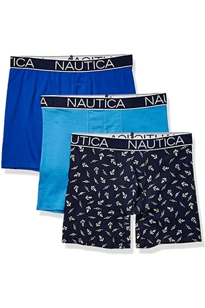 Nautica Herren 3-Pack Classic Cotton Stretch Boxer Briefs Retroshorts, Aero Blue/Sea Cobalt/Anchor Printpeacoat, Medium (3er Pack)