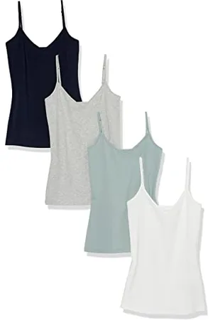 Amazon Damen Strick-Lagen-Camisole mit V-Ausschnitt in schmaler Passform (erhältlich in Übergrößen), 4er-Pack, , S