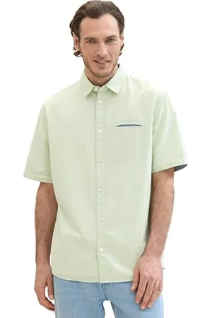 TOM TAILOR Herren Comfort Fit Hemd mit Struktur, green colored dots structure, M