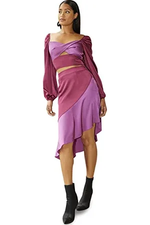 Chi Chi London Damen Asymmetrischer Satinrock in Lila Rock, , 42