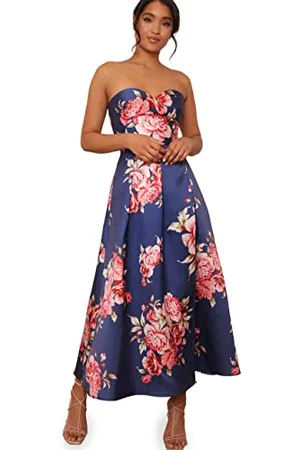 Chi Chi London Damen Trägerloses Kleid mit Blumenmuster in Marineblau Cocktailkleid, , 38 (Herstellergröße: 12 UK)