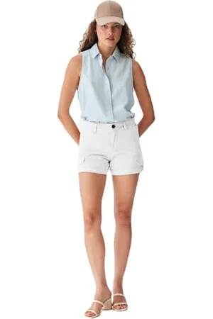 LTB Damen Hatoco Cargoshorts aus Baumwollmischung Reißverschluss mit Niedrige Taille in Weiß - Größe XL