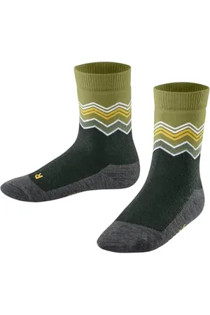 Falke Unisex Kinder Active Sporty Zigzag K SO Baumwolle Wolle Rutschhemmende Noppen 1 Paar Stoppersocken, Grün (PEA Soup 7494), 31-34