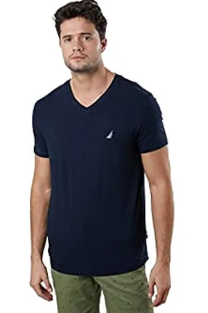 Nautica Herren Short Sleeve Solid Slim Fit V-Neck T-Shirt, Marineblau, Mittel