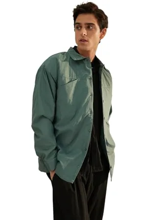 Trendyol Herren Man Basic Woven Shirt Hemd, Green, L