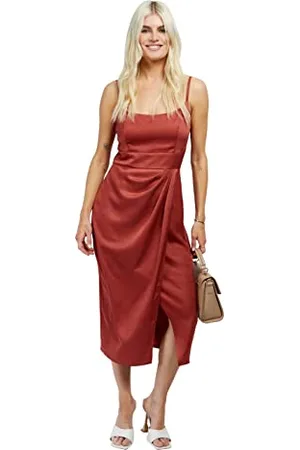 Little Mistress Damen Korallenrot, Satin, Midi Kleid für besondere Anlässe, , 40
