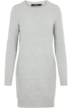 VERO MODA Mini Strickkleid Meliert Langarm Rundhals Regular Fit Kleid Kurz Basic Oberschenkellang VMDOFFY