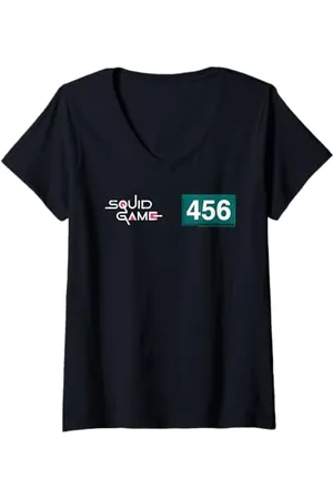 Squid Game Damen Player 456 Nummer und Logo T-Shirt mit V-Ausschnitt