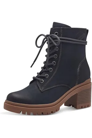 QS by s.Oliver Damen Stiefeletten zum Schnüren mit Blockabsatz Vegan, Blau , 39 EU