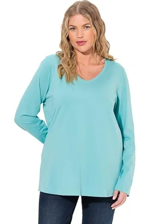 Ulla Popken Damen Shirt, Slim, V-Ausschnitt, Langarm, , 58-60 EU