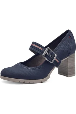 QS by s.Oliver Damen Pumps mit Riemen mit Blockabsatz Bequem, Blau , 38 EU