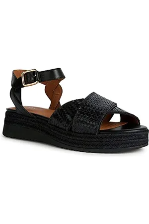 Geox Damen D EOLIE Espadrille Wedge Sandal, Black, 37 EU
