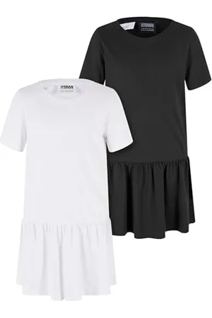 Urban classics Mädchen Kleid Girls Valance Tee Dress 2-Pack, 2er Pack Sommer Volantkleid für Mädchen, Kurzarm, , 146/152