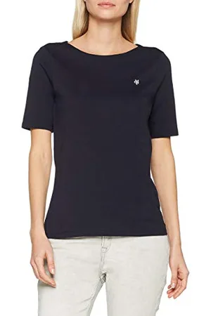 Marc O’ Polo Damen 51195, Damen T-Shirt mit kleinem Logo-Print, bequemes Oberteil aus Bio Baumwolle, elegantes und Kurzarmshirt für Frauen