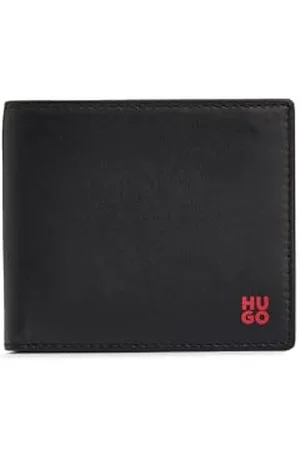 HUGO BOSS Herren Tibby 8 cc Klapp-Geldbörse aus Nappaleder mit Stack-Logo Schwarz Stck