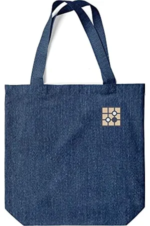 Green Fish Denim Bedruckte Einkaufstasche, Wiederverwendbare, Jeans Tasche, Maschinenwaschbar, Faltbar, Stofftasche mit Zwei Langen Henkeln, 38x42 Cm