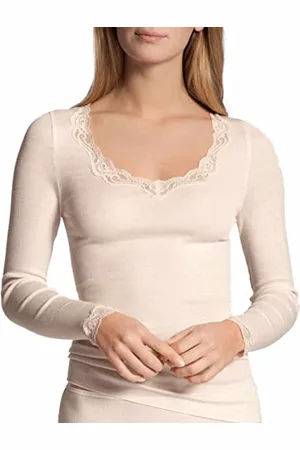 Calida Richesse Lace Langarmshirt Damen, aus Schurwolle und Seide, Feinripp, temperaturausgleichend und geruchsneutralisierend