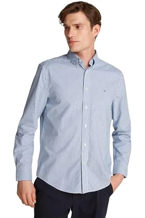 Tommy Hilfiger Herren Hemd Flex Poplin Classic Regular Fit, Mehrfarbig (Wedge Blue / Optic White), L